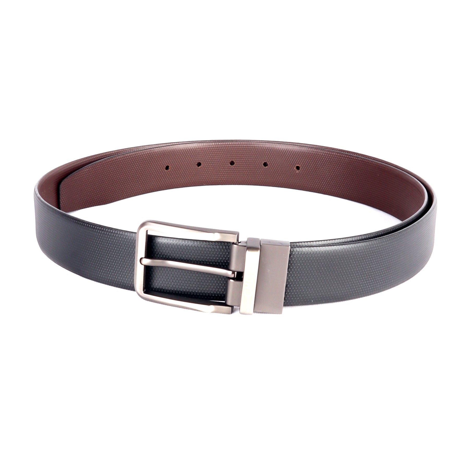 Men Black & coffee Brown Reversible Textured Formal Belt - Chiti