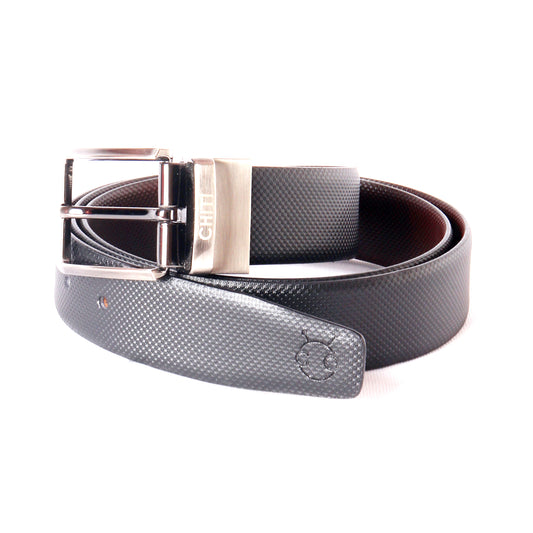 Men Black & Brown Reversible Textured Formal Belt - Chiti