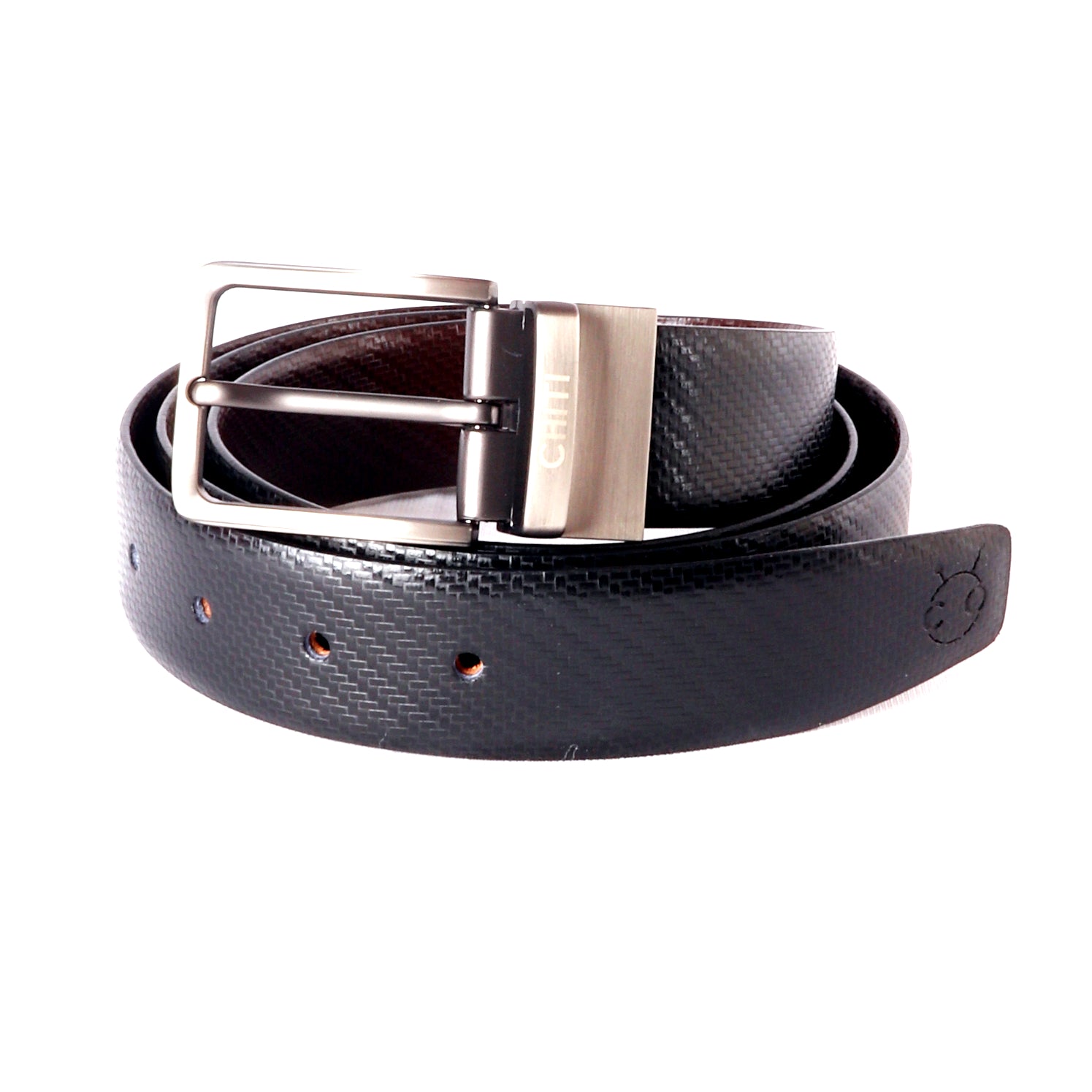 Men Black & Brown Reversible Textured Formal Belt - Chiti