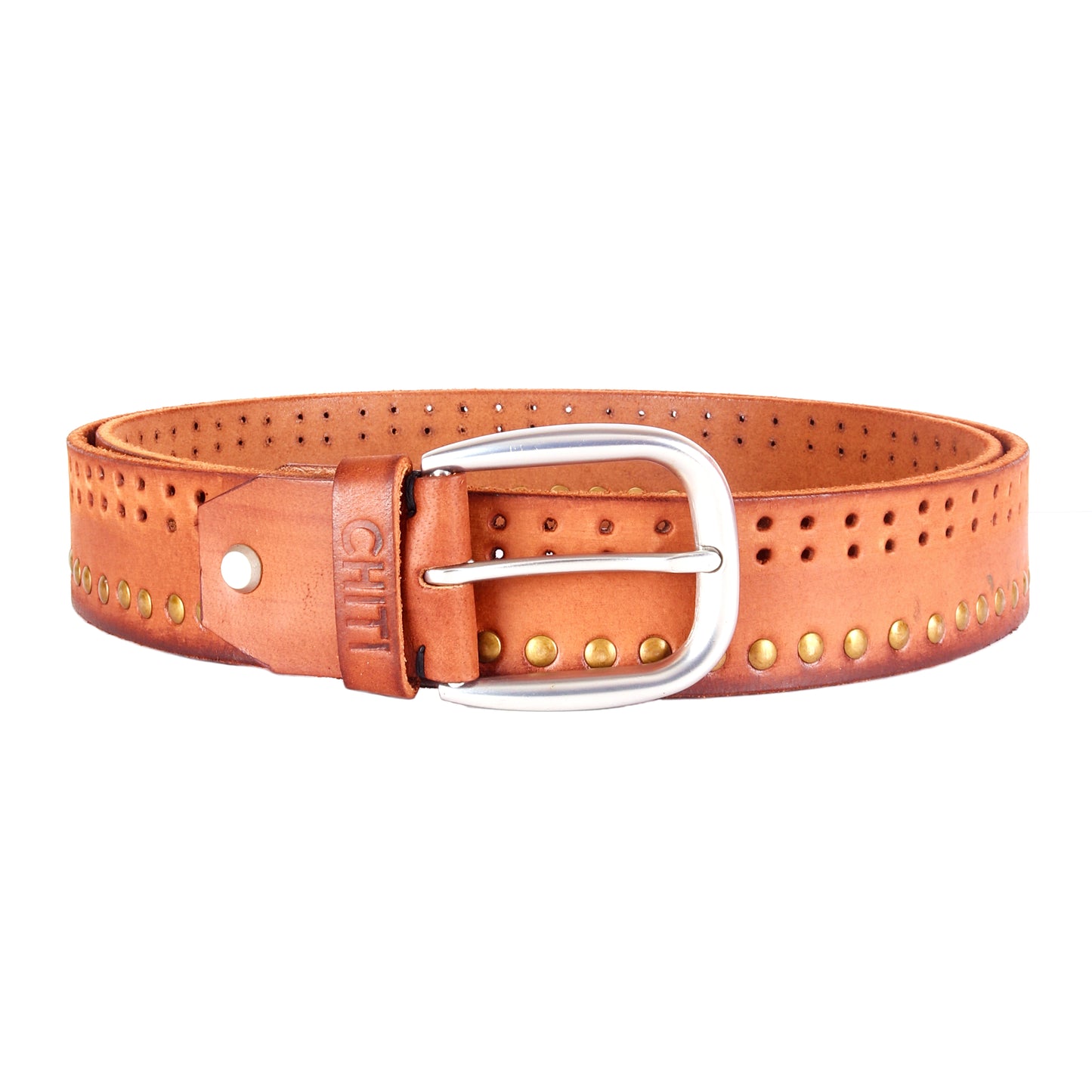 Bronze Starlet: Metallic-Studded Tan Brown Belt - Chiti