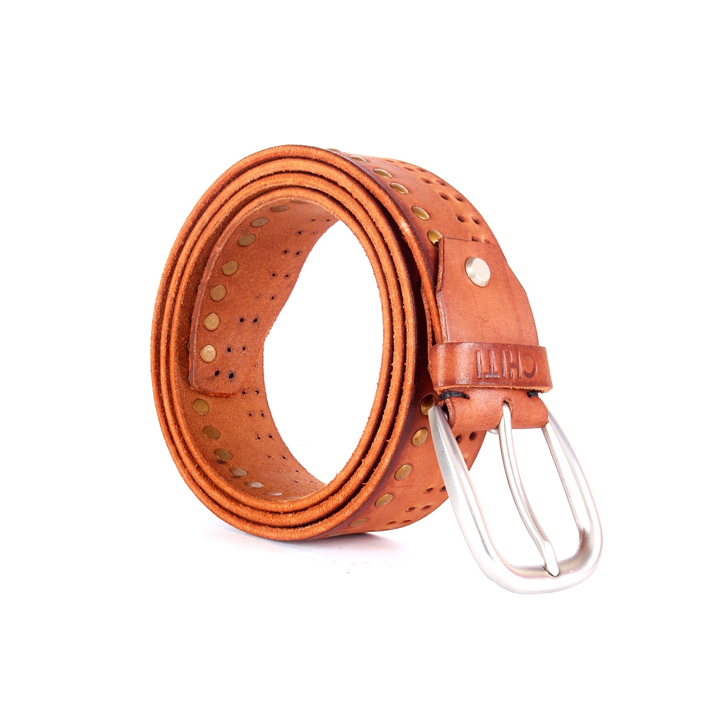 Bronze Starlet: Metallic-Studded Tan Brown Belt - Chiti