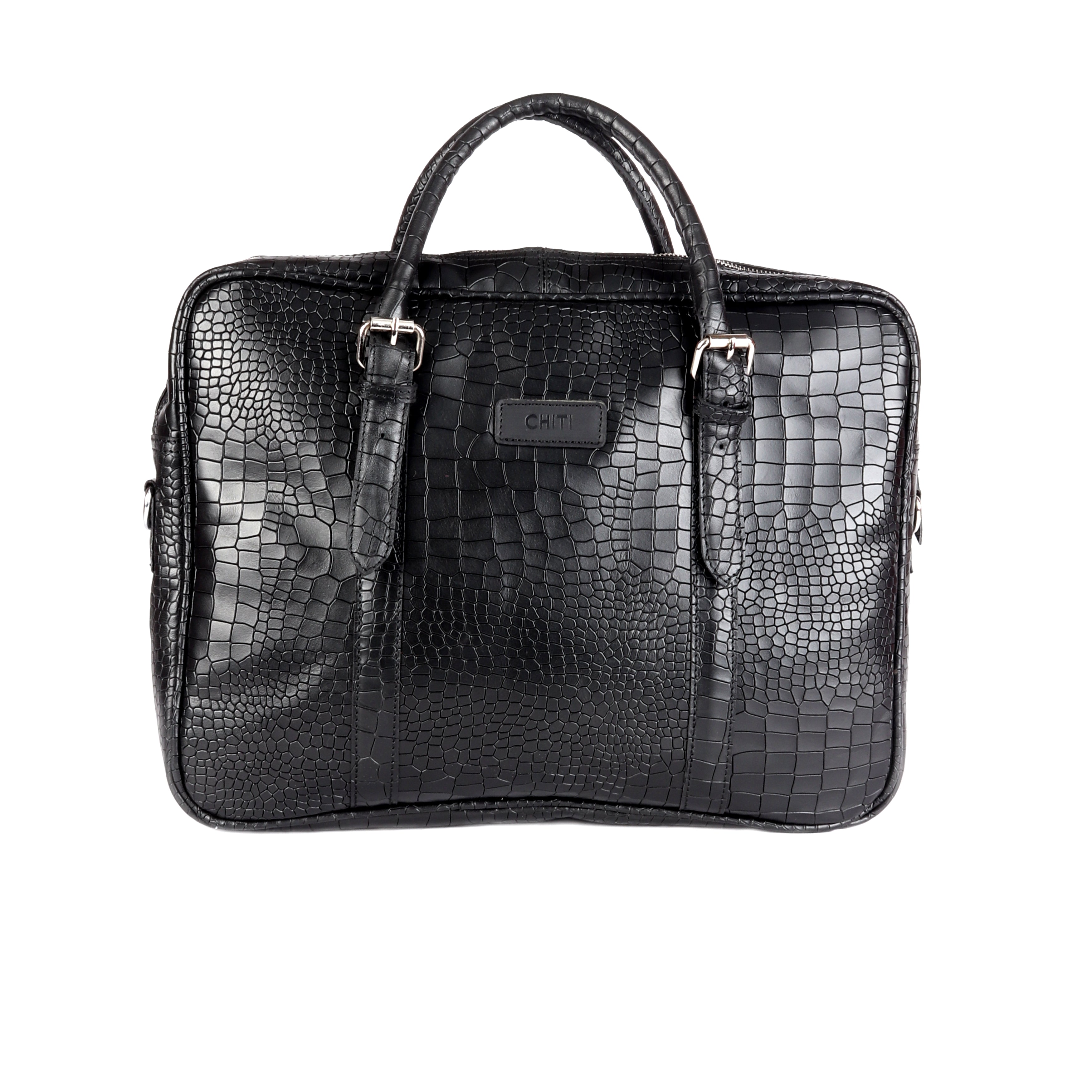 CrocMesse Crocodile Pattern Leather Messenger Laptop Bag Chiti